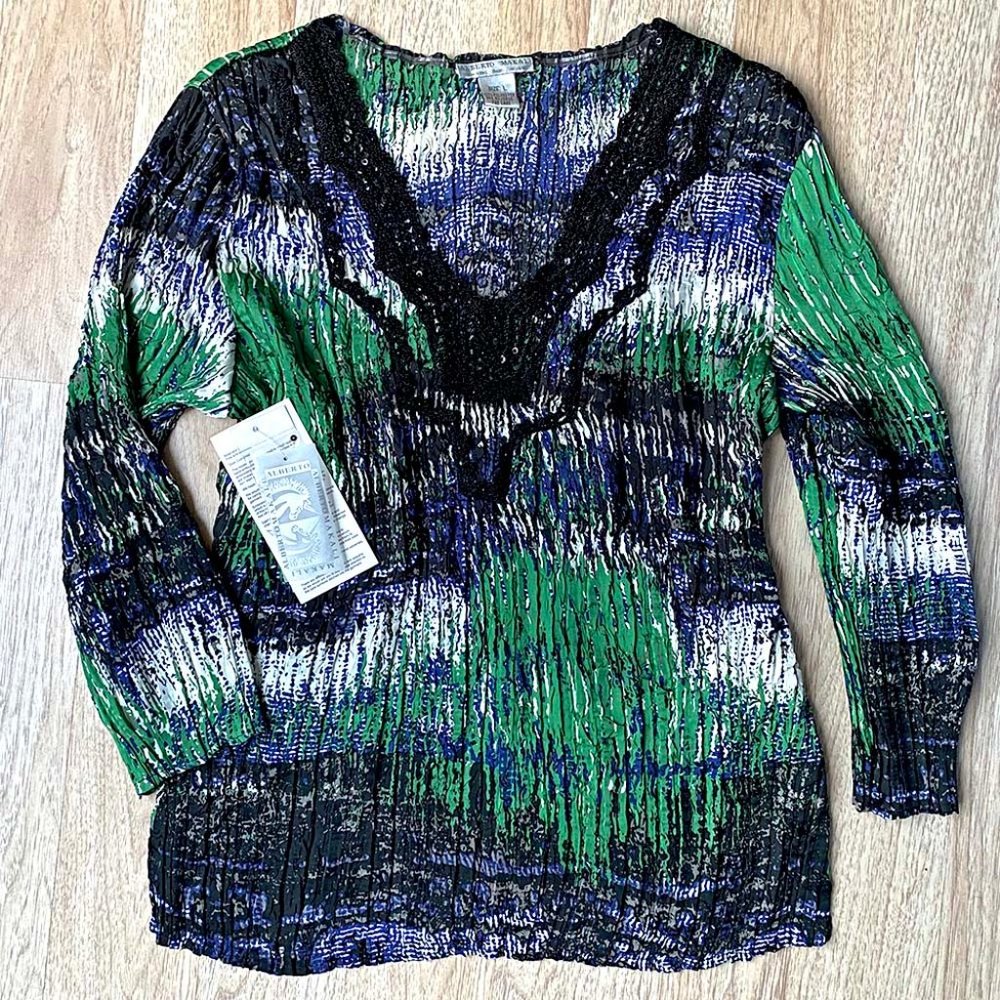 NWT Alberto Makali Sequin Beaded Blouse SILKY